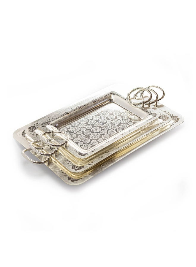 Si Bonne Luxury Rectangular Decorative Serving Tray with Floral Pattern and Metal Handles, Elegant Display Tray - Image 2